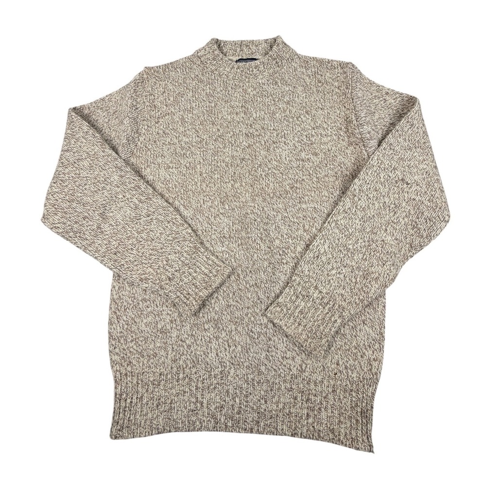 VTG Lands End Sweater Mens Large Brown Marled Wool Knit Crewneck